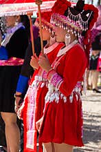 Vientiane Capital, Laos - November 2017: Hmong Girl wearing the Hmong traditional clothes during the Hmong New Year celebration in