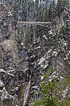 Bridge in snowy cliff winter season nature background