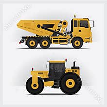 Construction Vehicles Industries Vector Illustration