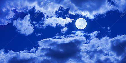 Full Moon Night Clouds Sky Banner Background
