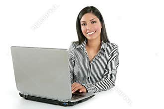 Beautiful indian brunette businesswoman laptop