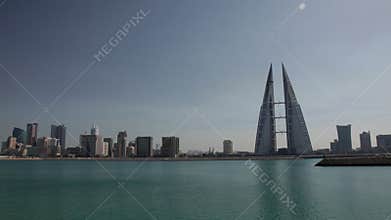 Manama Skyline during day. Zoom IN. WTC