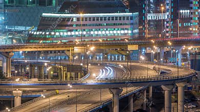 Large multi-level interchange of Third Ring Road timelapse. Modern industrial cityscape of Moscow.
