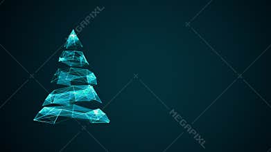 Modern future christmas tree with copy space for season greetings message or logo on blue background. Elegant animated