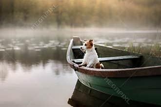 Dog Jack Russell Terrier in a boat