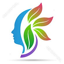 Woman face leaves beauty salon spa logo