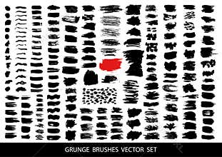 Big set of black paint, ink brush strokes, brushes, lines. Dirty artistic design elements, boxes, frames for text. Vector illustra