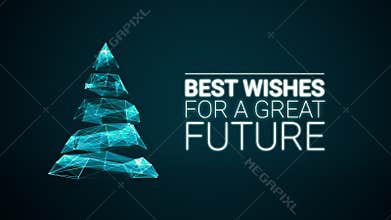 Modern christmas tree and wishes great future season greetings message on blue background. Elegant animated holiday