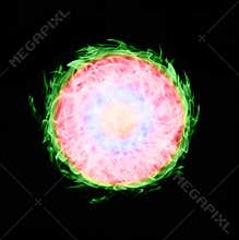 Abstract ball fire flames on black background