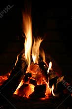 Wallpaper. Fire in fireplace. Black background
