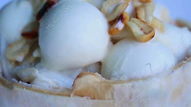 Ice cream rotation on coconut bowl