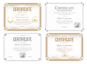 Set of certificates of appreciation. Award certificate, diploma template in retro style