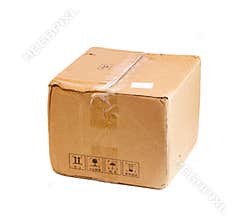 Slight damages cardboard box on white