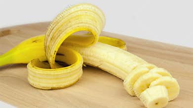 Cutting bananas close-up time-lapse
