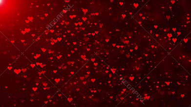 Red love Hearts and glitter lights or bokeh particles animated background.