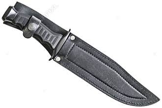 Tactical Combat Hunting Survival Bowie Knife In Black Leather Sheath Isolated On White Background