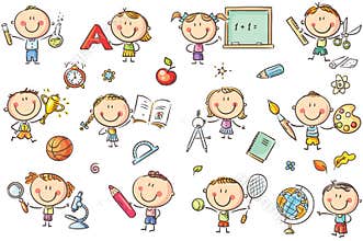 Kids with School Things