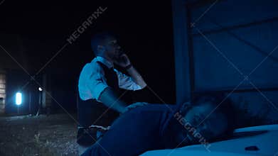 Policeman reporting about arrest