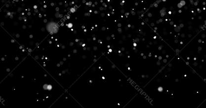 Looping snow flakes falling matte on black background with text space to place logo or copy. Compositable in screen or