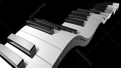 Keyboard of a piano waving on black background - 3D rendering