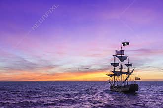 Pirate Ship under a violet sky