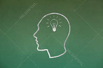 Idea Light Bulb Concept Drawing on Blackboard