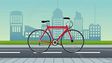 Cityscape and road with bicycle animation