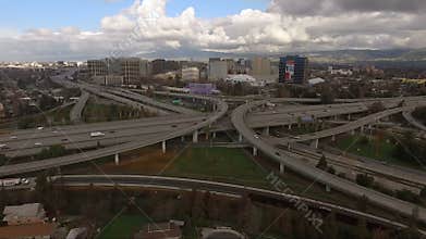 Over highways San Jose California downtown city skyline