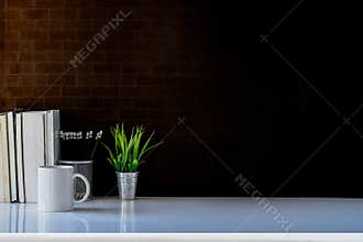 business desk table with mock up accessories