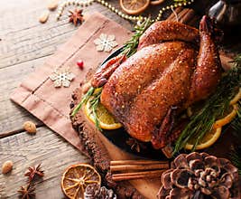 Baked turkey for Christmas Dinner or New Year space for text