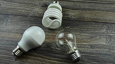 LED light bulbs, incandescent bulb, energy saving light bulb.
