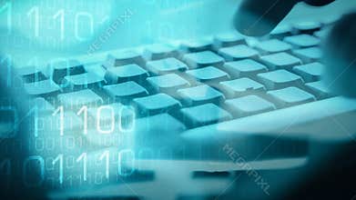 Hacker man spying new technology, hacked cybersecurity