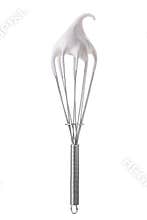 Whisk with meringue cream isolated on white