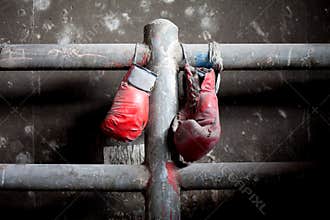 Pair of old and tattered boxing gloves