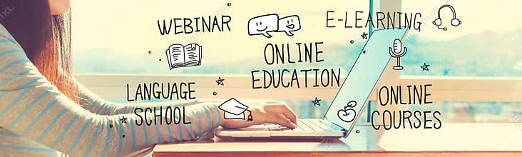 Online Education with woman working on a laptop