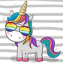 Cute unicorn with sun glasses