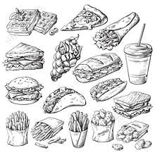 Set with fast food products