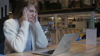 Tension and headache, frustrated man with stress of work