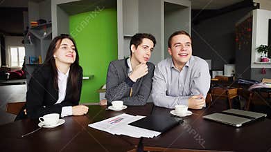 Portrait of educated students of guys and girls who communicate