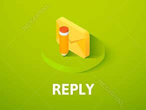 Reply isometric icon, isolated on color background