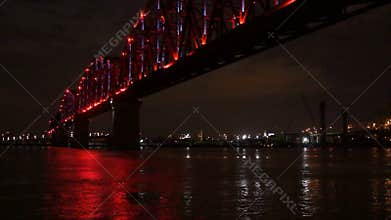 Lighted Footbridge Reflects Ohio River Louisville Kentucky Downtown