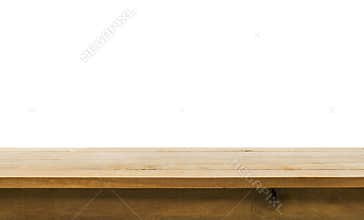 Wood table top on white background.For create product display