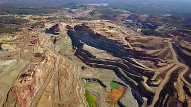 Aerial view of huge, modern open pit mine