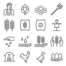 Set of Agriculture and Farming Line Icons