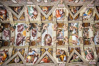 VATICAN CITY, VATICAN: Ceiling of the Sistine chapel in the Vatican Museum, Vatican City. Rome, Italy