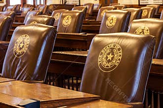 The House of Representatives Chamber of the Texas State Capitol building located in downtown Austin