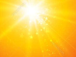 Vector bright sunny rays background with stars