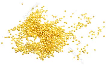 Heap of millet isolated on white background. Top view