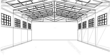 Warehouse sketch. 3d illustration