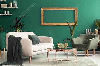 Green living room interior